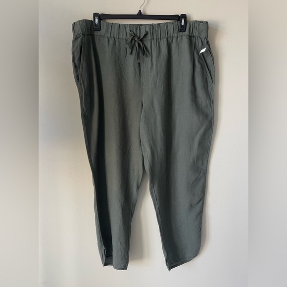Caslon Tulip Hem Linen Casual Cropped Pull-On Pants in Olive Green NWOT Size 2X - Picture 6 of 9